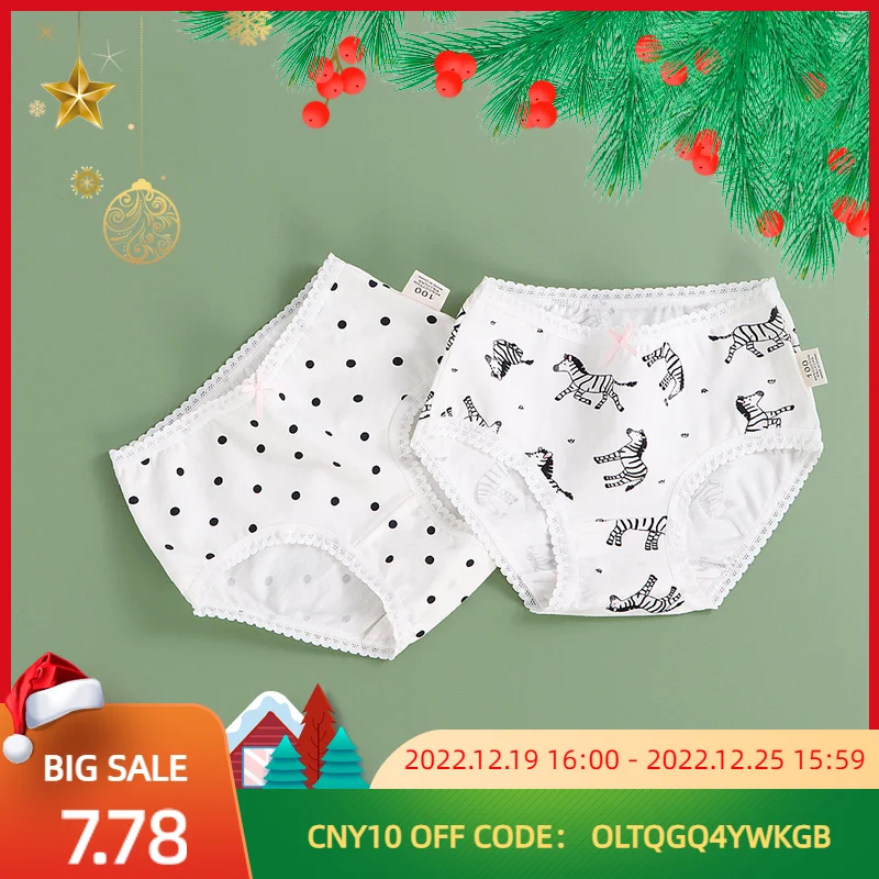 Panties for Girls Cotton Lace Paired Underwear 2pcs Cartoon Printed Cute Boxers Free Shipping for Kids 2-8 Years Good Elasticity