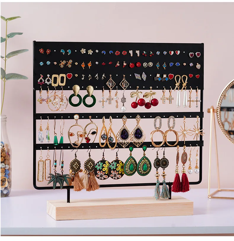 144 Holes Stand Jewelry Display Organizer Earrings Pendants Bracelets Jewelry Holder with Wooden Base Earrings Storage Rack
