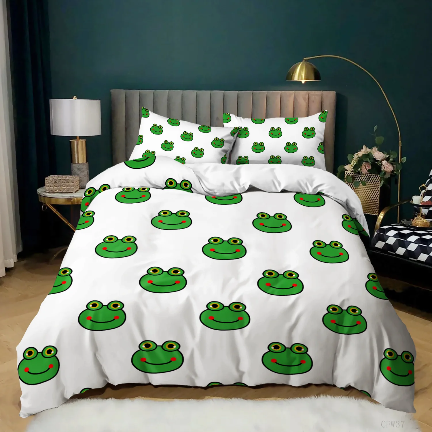 

Modern Kids Home Textile Cartoon Animal Theme Bedding Set 2/3pcs Twin Full Size Green Frogs Quilt/Comforter Cover With Zipper
