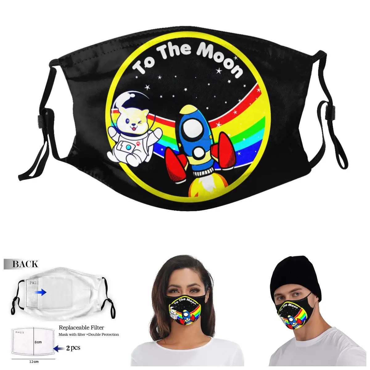 

Kawaii Dogecoin To The Moon Dogecoin Lover Adult Dust Mask Funny Novelty Wry Face Activated Carbon Filter Mask