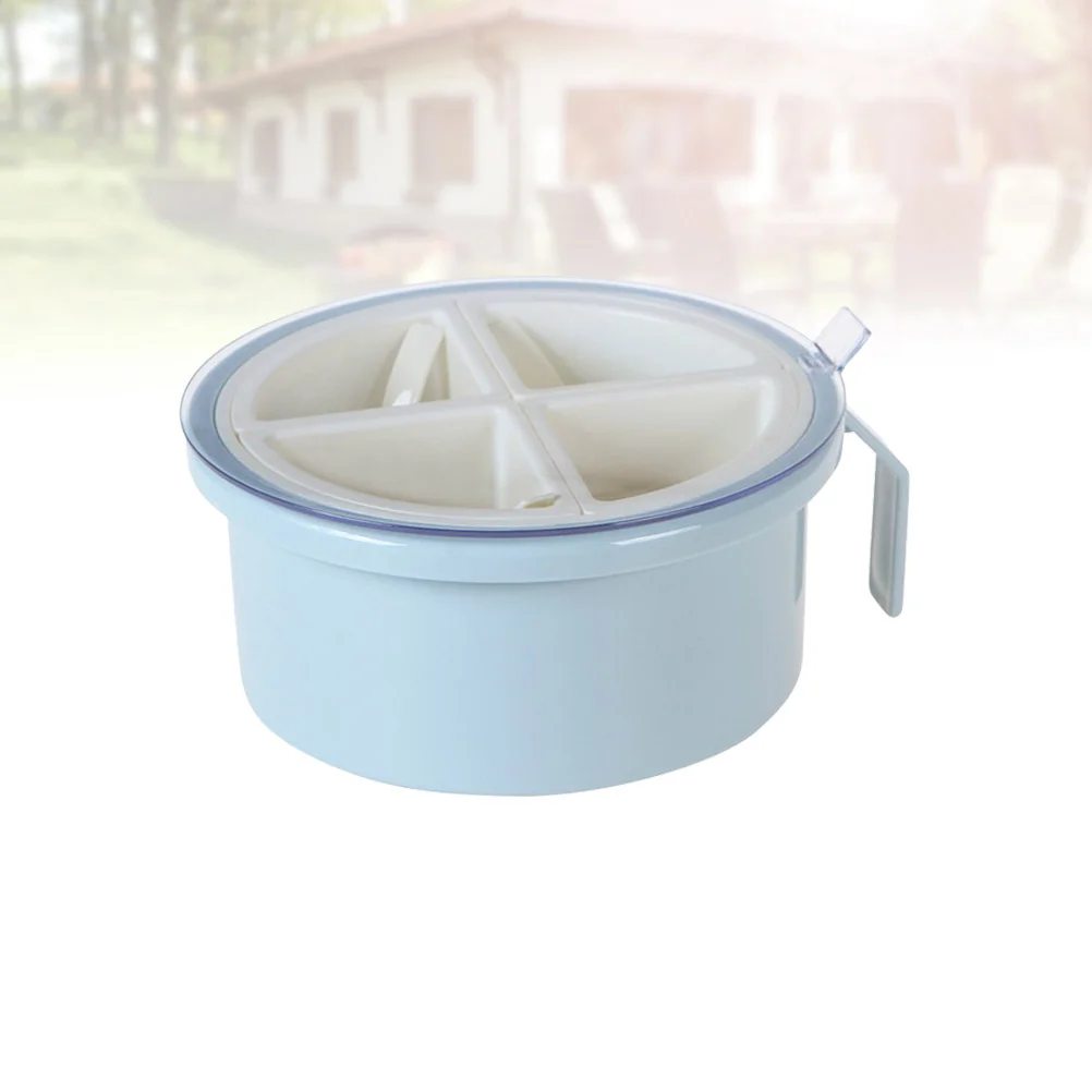 

Kitchen Seasoning Box Round 4- Compartment Condiment Jar Cruet Salt Pepper Organizer with Cover and Spoon for Storage box