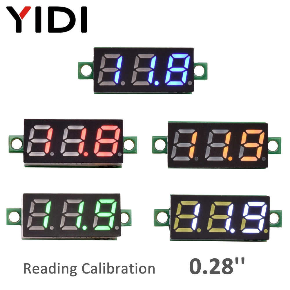 Voltímetro Digital LED de 0,28 pulgadas, voltímetro de CC de 0-100V, 2,5-30V, medidor de voltaje para motocicleta y coche, Detector de voltios rojo, verde, azul