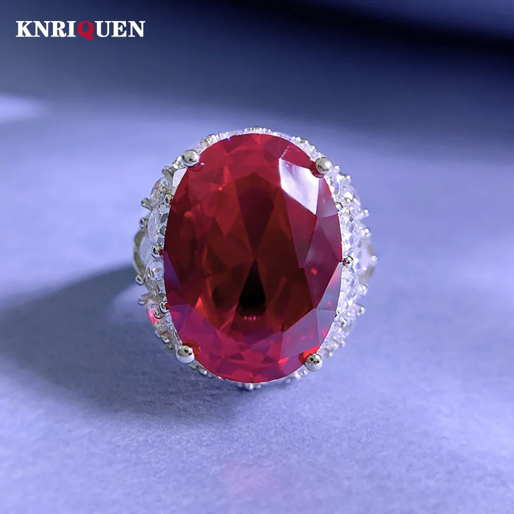

Vintage 100% 925 Solid Silver 13*18mm Ruby Gemstone Ring for Women Charms Lab Diamond Wedding Rings Party Fine Jewelry Lady Gift