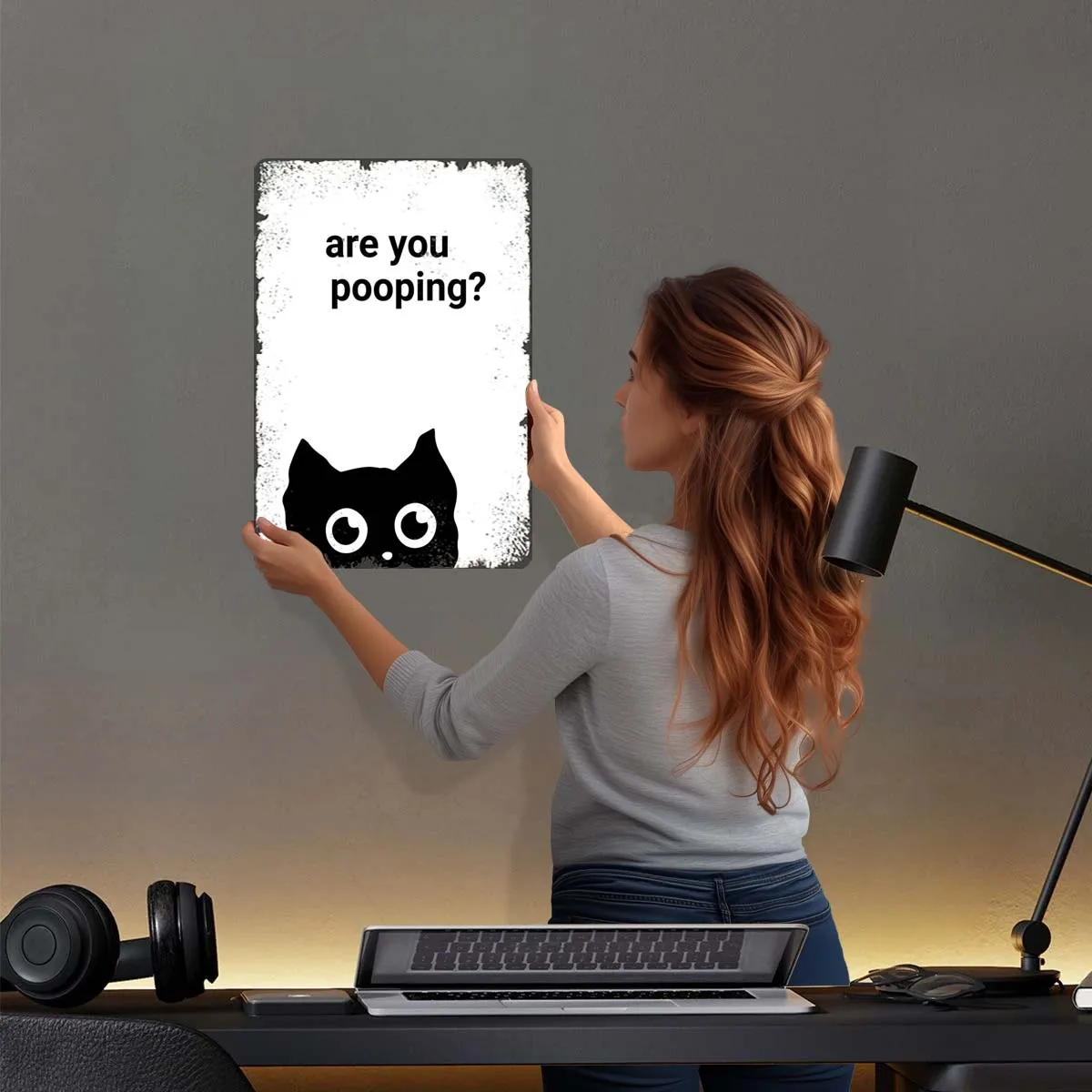 Металлический плакат BLACK CAT ARE YOU POOPING