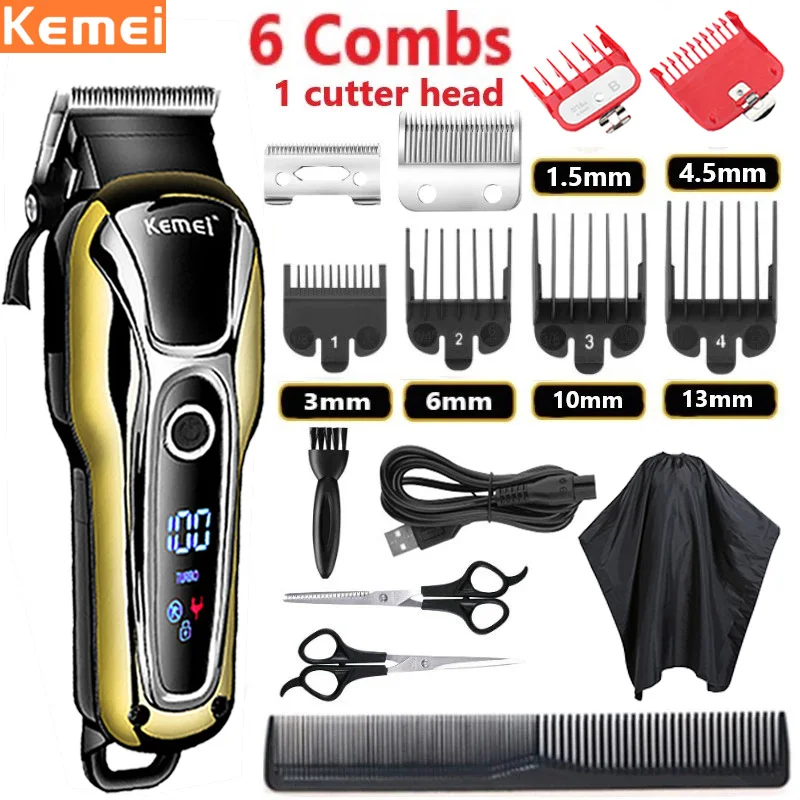 

Машинка для стрижки волос Kemei, профессиональный триммер для волос, регулируемая Беспроводная семейная электрическая машинка для стрижки