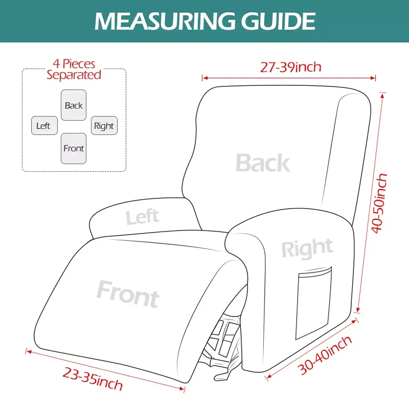 

2023 LEVIVEl Waterproof Elastic Sofa Cover Stretch Recliner Cover Spandex Armchair Reclining Couch Cover Living Room 1/2/3/4 Sea