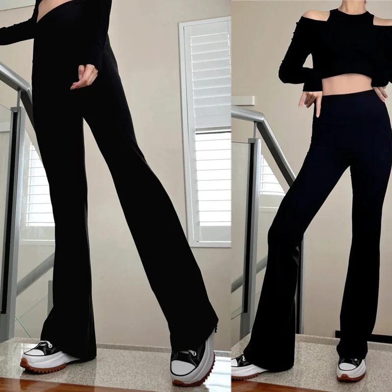 

Luluwomenyoga Flare Leggings Women's Pants High Waisted Tight-fitting Belly Show Figure Sports Yoga Trousers Gym Workout Palazzo