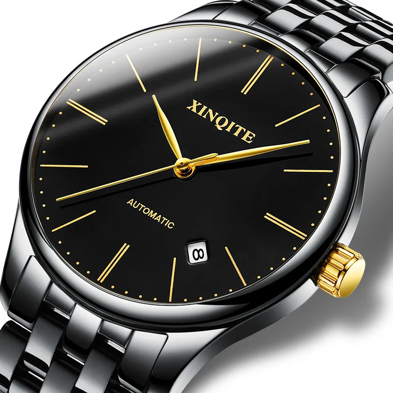 

5pcs Custom Logo Mechanical Men Watch-Wholesale Super Thin Automatic Stainless Strap Waterproof High Hardness Glass Wristwatch