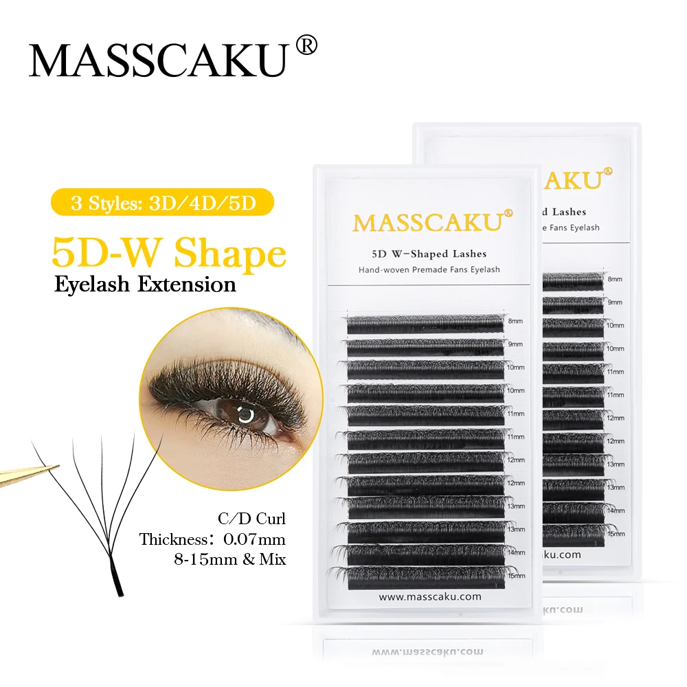 MASSCAKU Custom Packaging C/D Curl Full Dense Individual Mink Lashes W Style 12Lines Long Lasting Eyelash Supplies