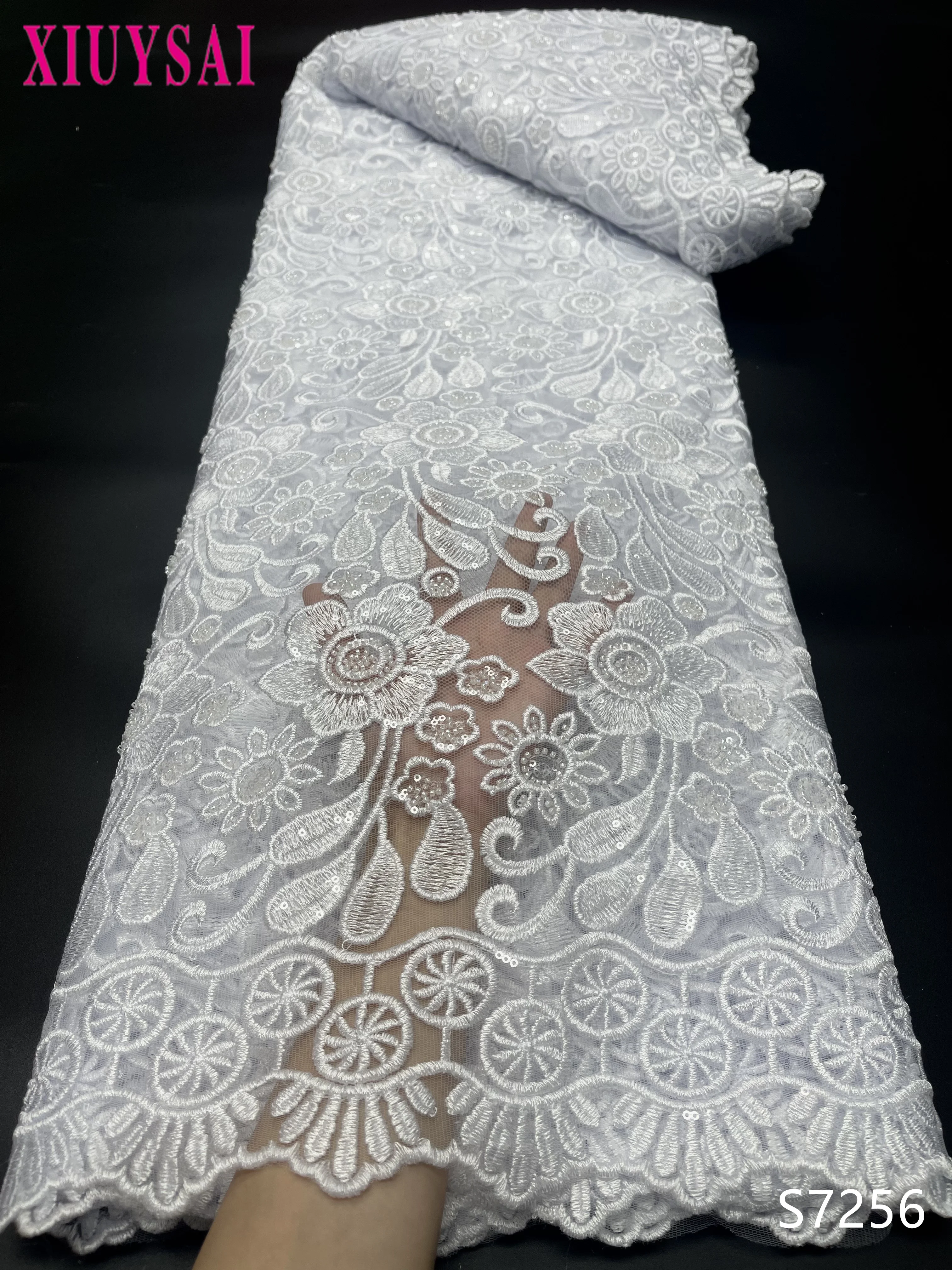 

Luxurious African Sequins Lace Fabric 2023 High Quality French Heavy Beads Embroidery Tulle Lace Fabric For Bridal Wedding Dress