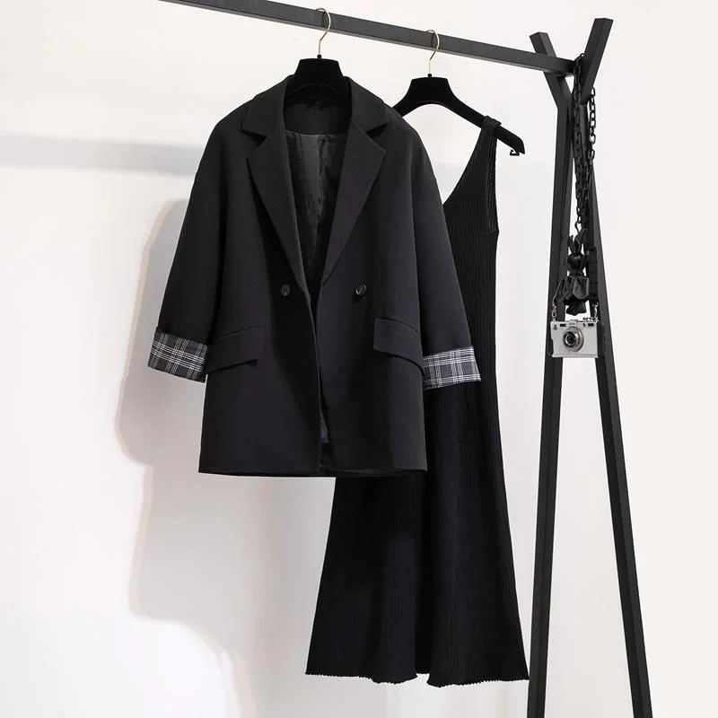 

Women's Elegant Solid Color Long Sleeve Blazer Or Knitting Sling Dress Office Lady Simplee Vintage Suit New 2022 Spring Autumn