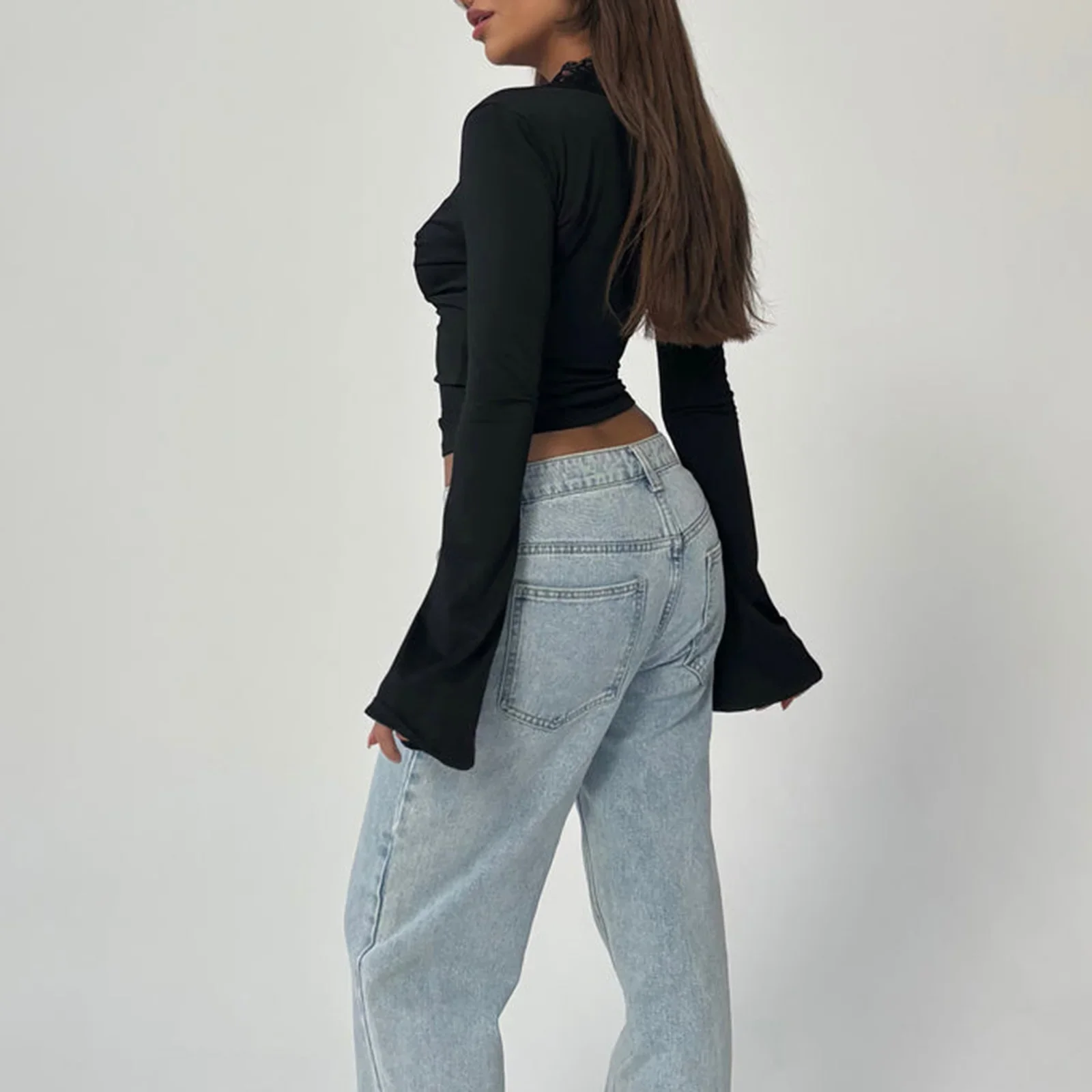 Combhasaki женские Y2K винтажная кружевная отделка с глубоким v-образным вырезом