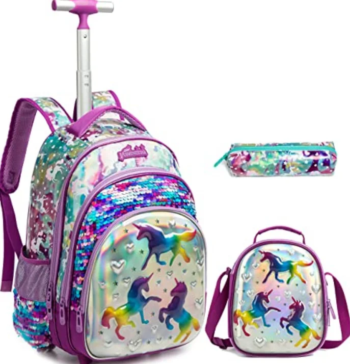 School Wheeled Backpack lunch bag set school bag with wheels School Rolling Backpack bag for girls School trolley backpack bags