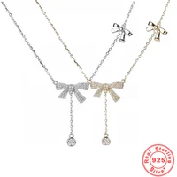 925 sterling silver gold plated double bow pendant girl sweet necklace new trend female clavicle chain fine jewelry accessories