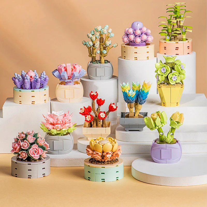 

NEW Bonsai Building Blocks DIY Creative Plant Flower Block Construction Building Bricks Potted Flowers Blocks Toys for Kids Gift