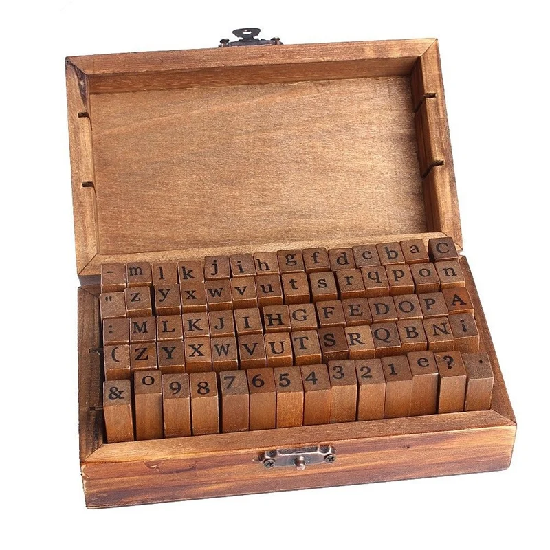 

70Pcs Multi-Purpose Wood Rubber Stamps Set Alphabet Letter Number Stamp With Wooden Box