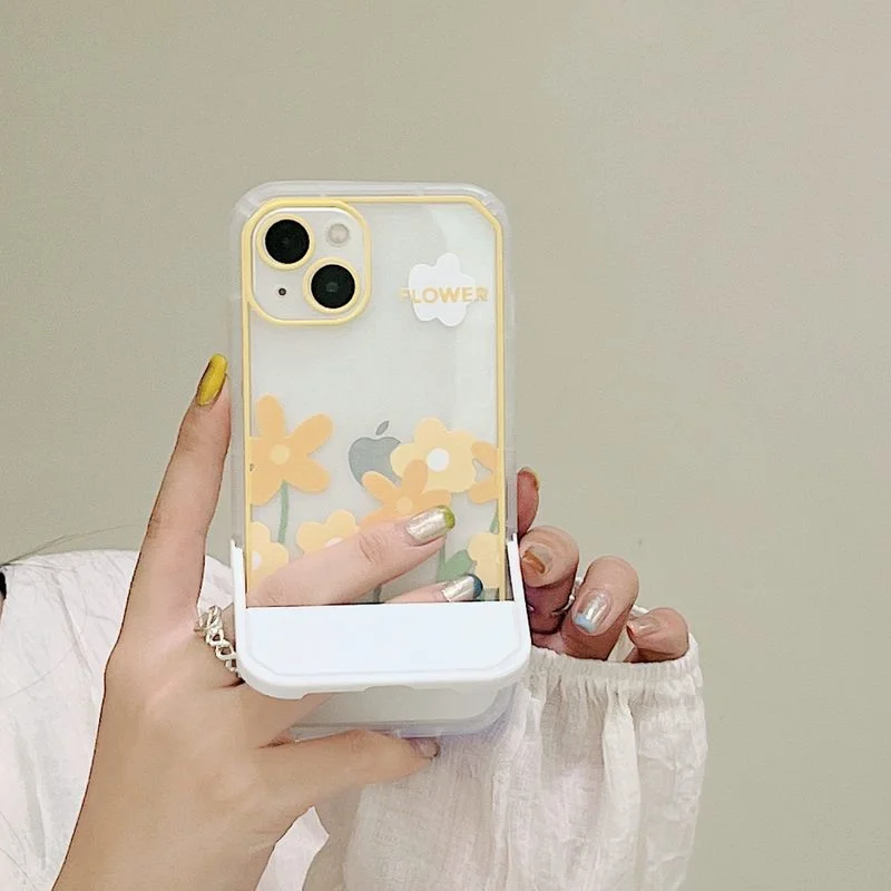 

Fashion Invisible bracket yellow flowers transparnet case for iphone 13 pro max 12 11 x xs max xr soft back silicone phone cover