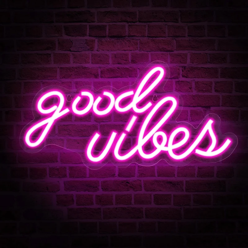 LED Neon Sign Light Good Vibes Letter Neon Lamp Tube for Bar KTV Snack Shop Game Room Decor Party Wall Decoration Night Light