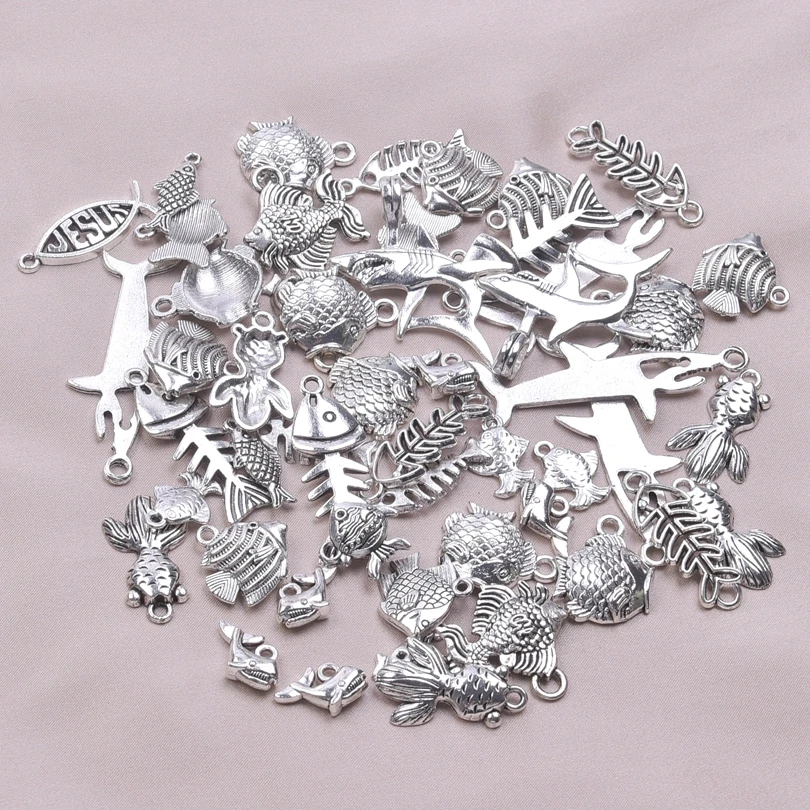 

New Mix Metal Fish Bone Charms For Jewelry Making Antique Silver Color Cute Fish Fishbone Pendants DIY Findings Handmade Jewelry