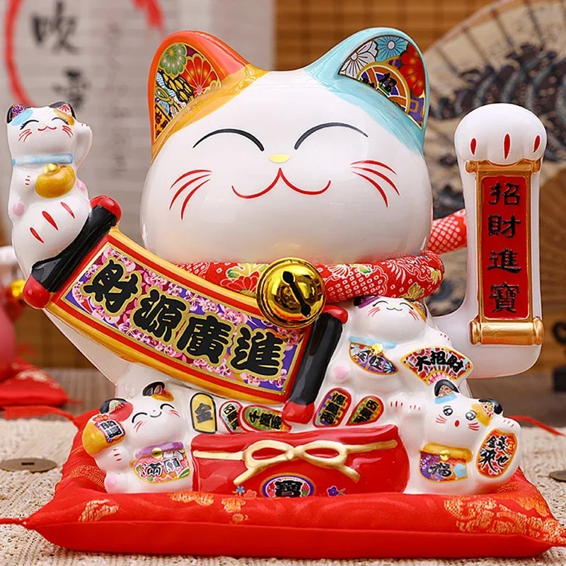 8 2-дюймовый керамический орнамент Lucky Cat Maneki Neko Beckoning с подвижной рукой фарфоровая