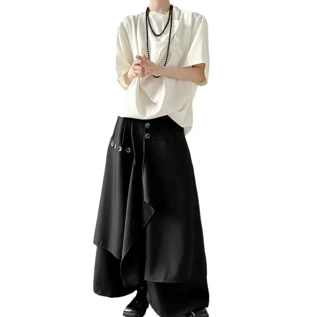 Фото Модные мужские брюки в японском стиле, широкие брюки Hakama, мешковатые брюки для мужчин и женщин, уличная одежда в стиле хип-хоп, стильная одежда самурая №2