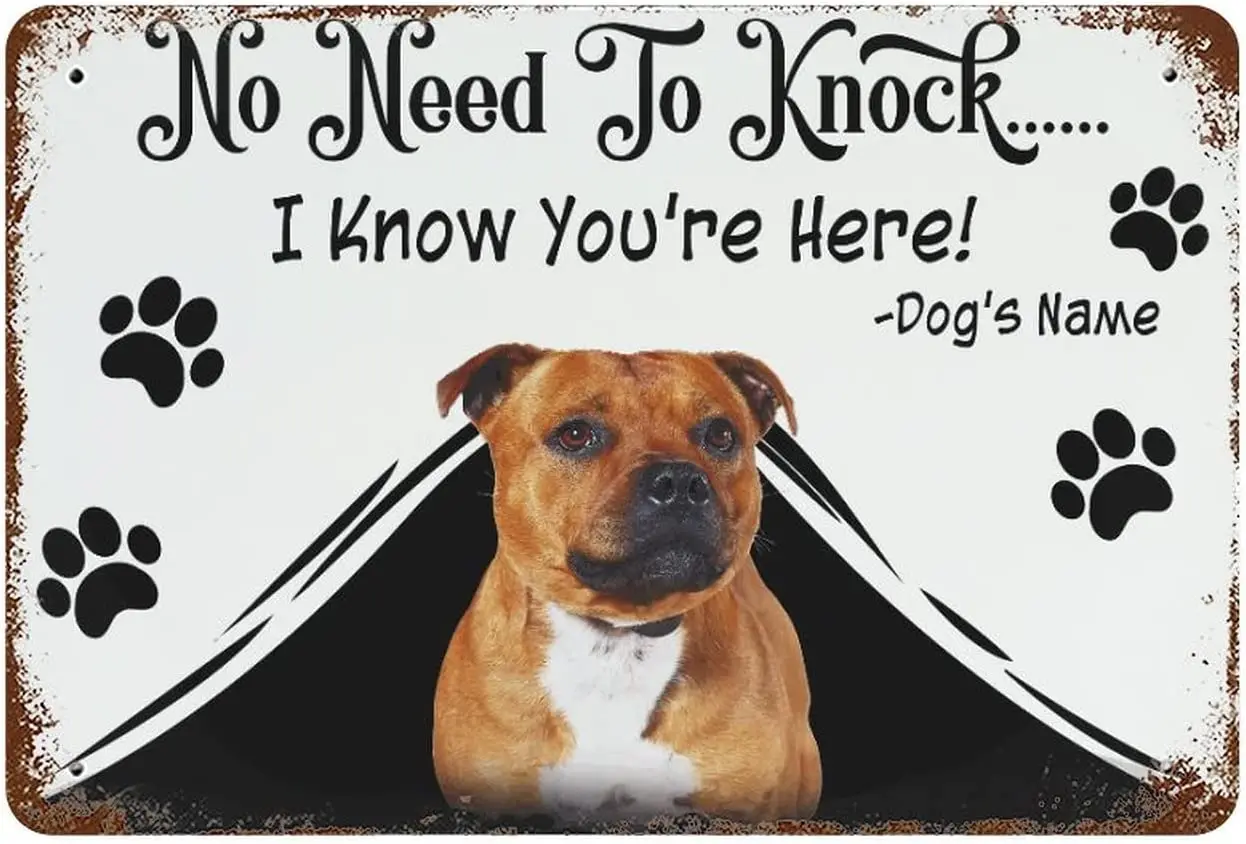 

Metal Tin Sign No Need to Knock I Know You're Here! Pit Bull Metal Tin Sign, Vintage Bar Decor Yard Signs metal plate