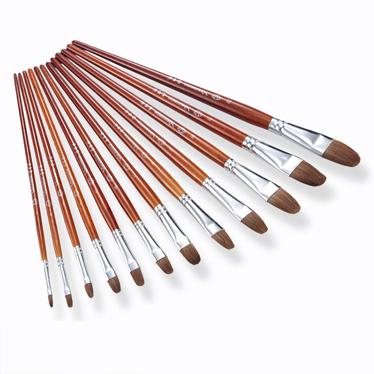 

Round head weasel brush 6 pcs wood handle oil paint pen watercolor gouache pen art teaching brush painting supplies
