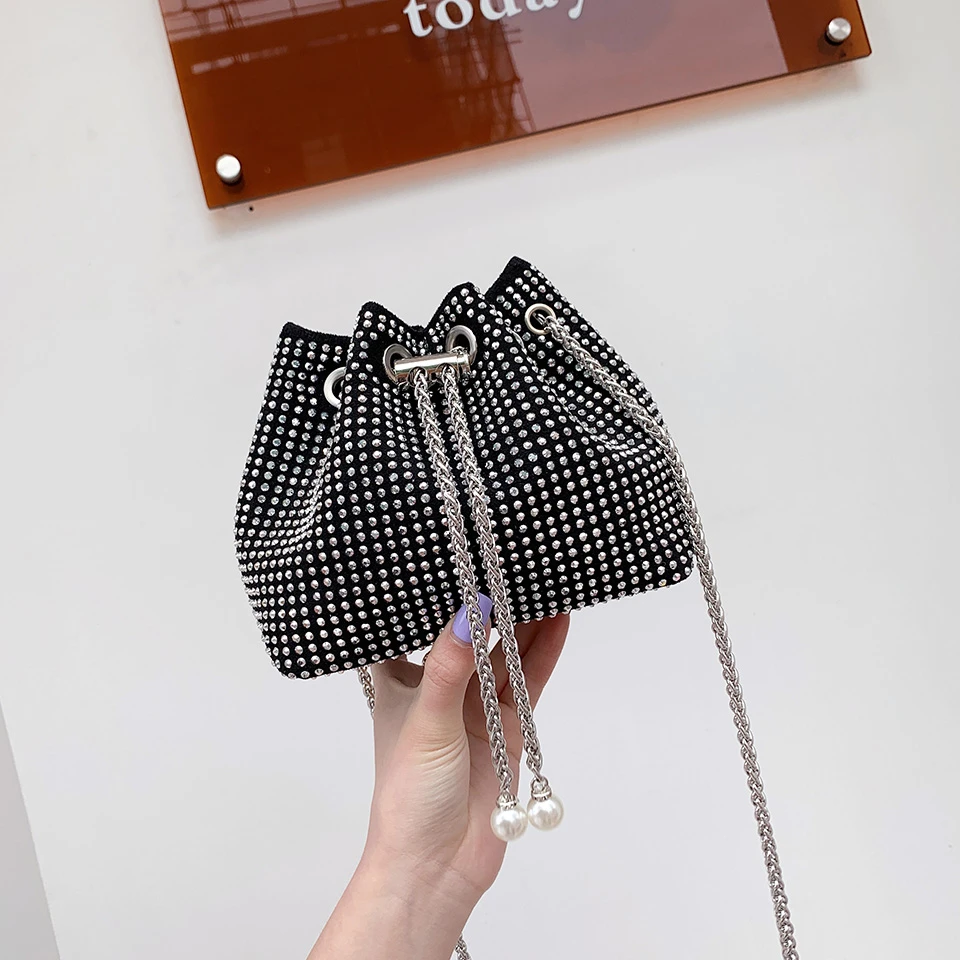 

Luxury Designer Handbag Women's Bag 2022 Trend Women's Bags Women Rhinestone Drawstring Bucket Bags Shoulder Bag