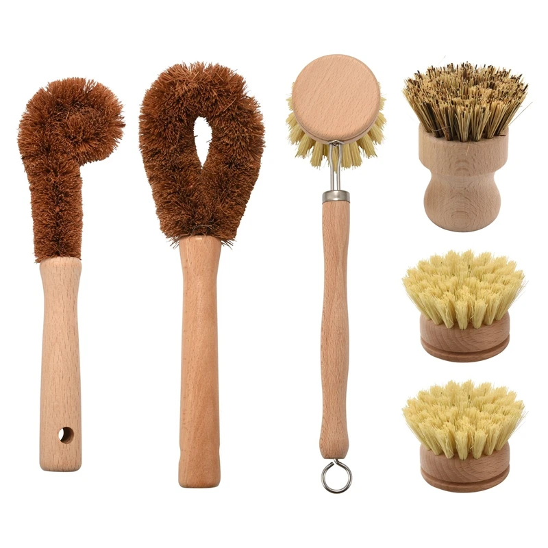 

Plant Based Cleaning Brush Set, 6 Piece For Vegetable, And Kitchen Dish Cleaning, Zero Waste & Biodegradable Kitchen Brushes