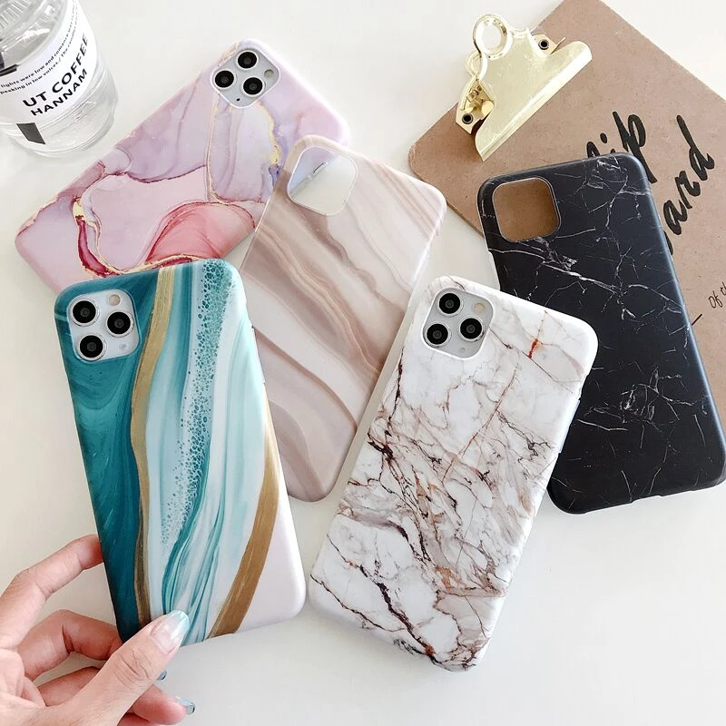 

Fashion Luxury Marble Phone Case For iPhone 11 12 Pro Max XS X XR 7 8 plus SE 2020 mini Shockproof Soft Matte Cases Cover