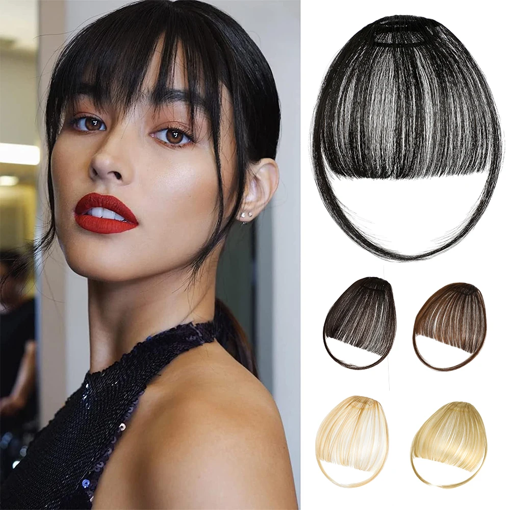 Shangzi Synthetic Air Bangs Heat Resistant Hairpieces Hair Women Fake Fringe Natural Black Brown Bangs Hair Clips for Extensions