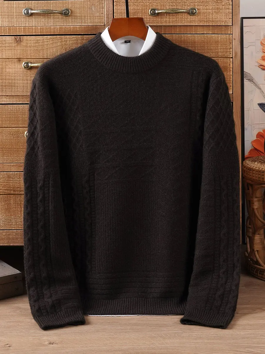 Winter Thick Cashmere Sweater Men round Neck Young and Middle-Aged Keep Warm Pure Color Plus Size Jacquard Knitting Y...