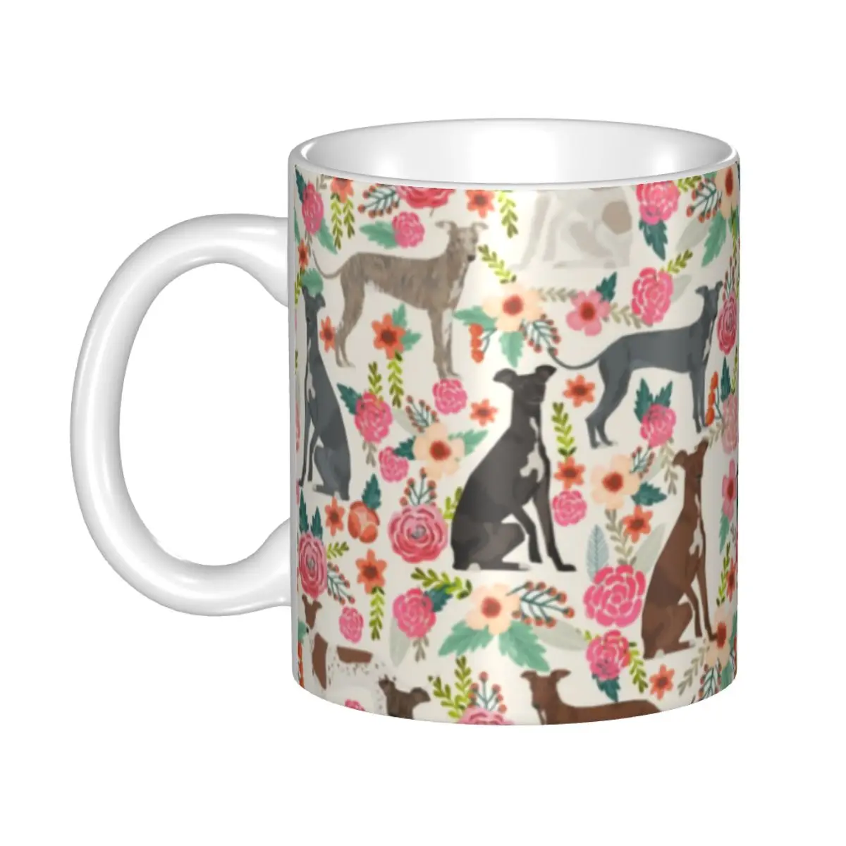 

Персонализированные итальянские Цветочные кофейные кружки Greyhound с собакой, сделай сам, керамические чашки для молока и чая с изображением с...