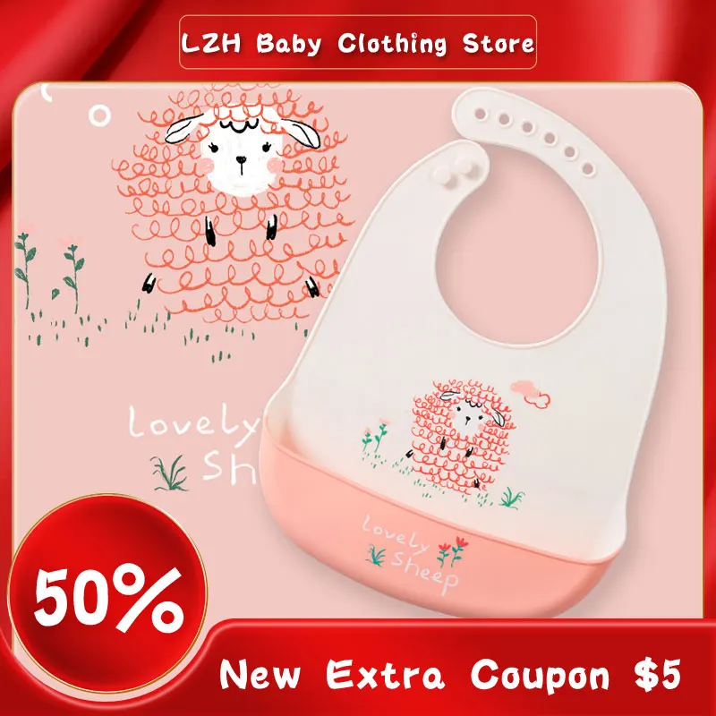 

LZH Baby Stuff New Cute Cartoon Silicone Infant Baby Bibs For Kids Waterproof Saliva Pocket Newborn Meal Bib Wash-free Easy Carr