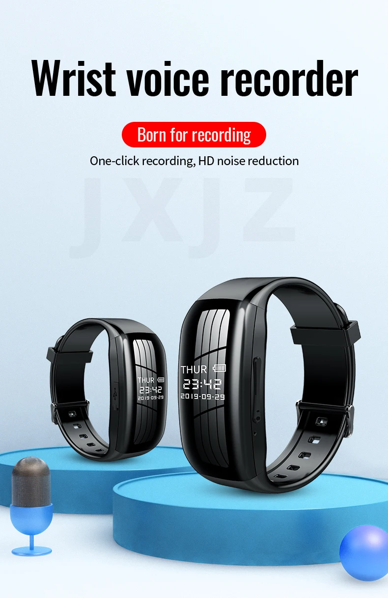 

2023 New Digital Smart Voice Recorder Wrist Watch Noise Reduction Audio Dictaphone WAV MP3 Player Sound Activation Recording Pen