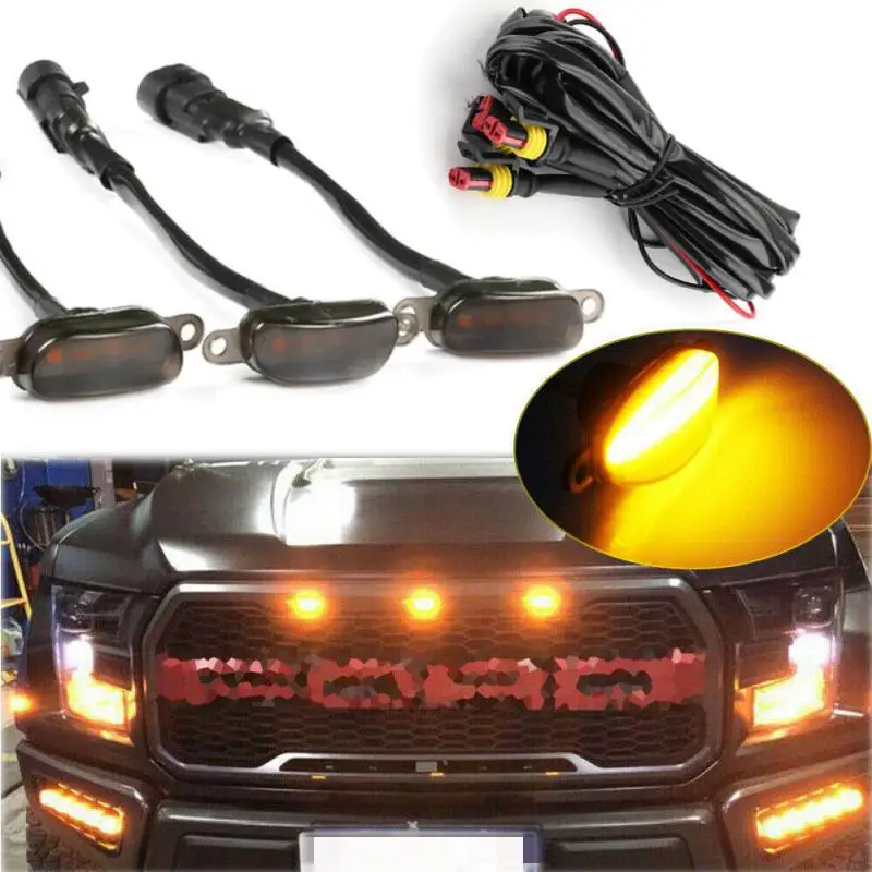 3pcs Car Light LED Front Grille DRL Grill Warning Lights Auto Styling DRL Signal Light Day Driving Lamp For 2010-2018 Ford F150