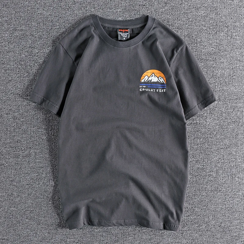 

New Simple Pattern American Short-sleeved T-shirt Men's Washed Cotton Brushed Fashion Wild Round Neck T-shirt Bottoming Shirt