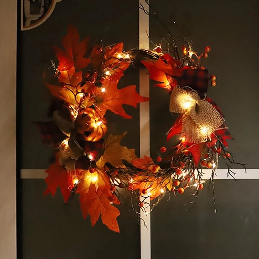 

Thanksgiving Artificial Wreath Pumpkin Decoration Farmhouse Living Room Bar Patio Garden Fireplace Door Garland