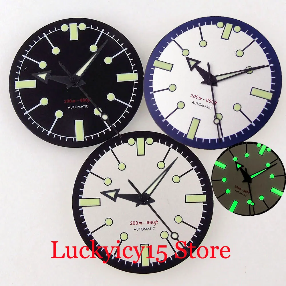 

31mm Sterile White/Black Watch Men Dial HandS Set Green Luminous Fit For NH35A NH36A SKX 007 SRP ETA2824 PT5000 ST2130