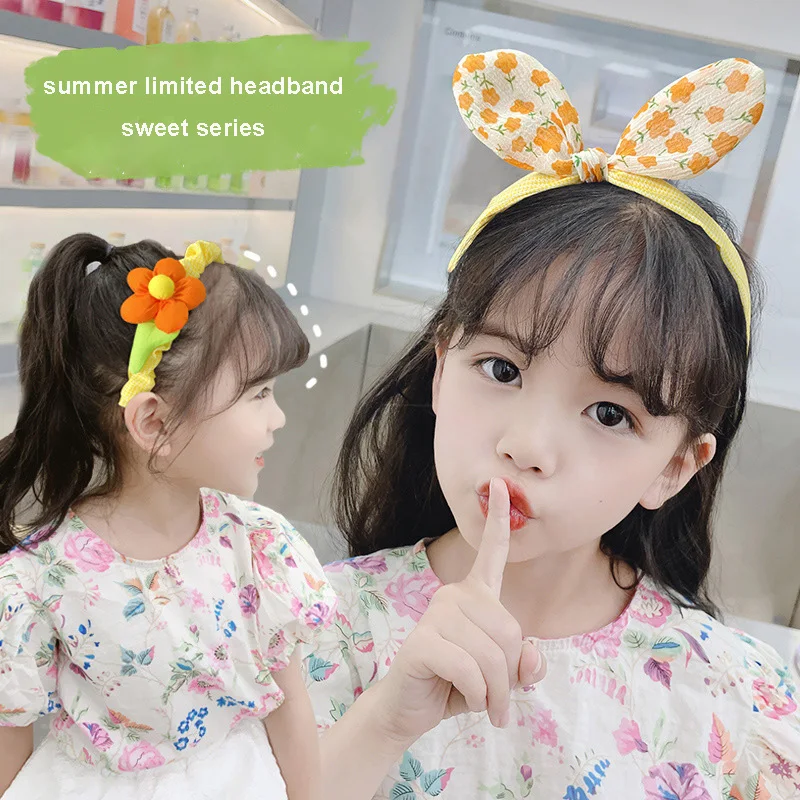 

Summer Color Children's Hair Hoop Fashion Three-Piece Set Pink Floral Hair Accessories Cartoon Girls Casual Headbands