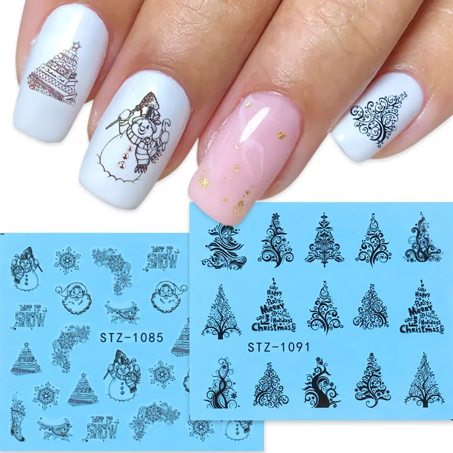 

NEW2023 Design Water Nail Stickers Christmas Tree Snowman Star Deer Sliders for Nails Manicure Winter Decorations LYSTZ1082-1097