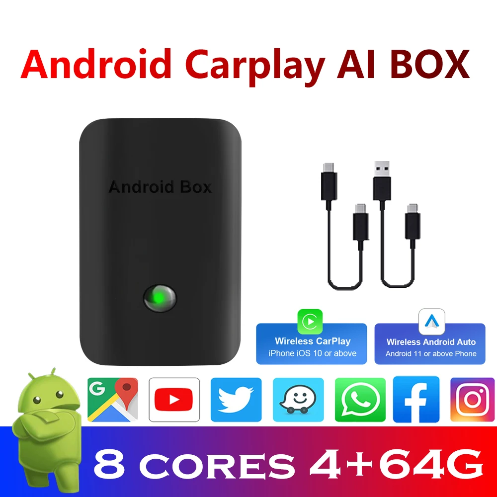 

PEERCE CarPlay Ai Box Mini Android Box 4G+64G Wireless Android Auto Dongle 4GLTE Youtube Smart Android TV Ai Box for OEM CarPlay