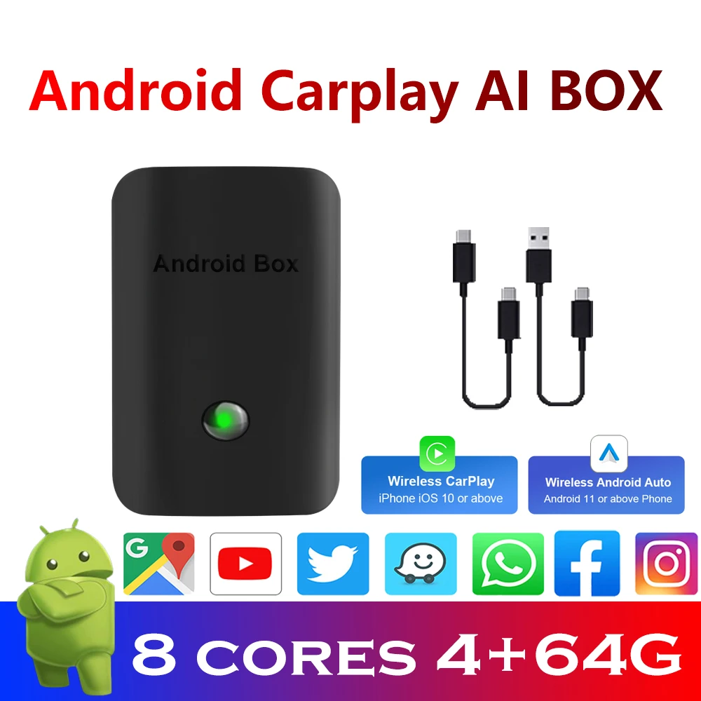 

PEERCE CarPlay Ai Box Mini Android Box 4G + 64G беспроводной Автомобильный ключ Android 4GLTE Youtube Smart Android TV Ai Box для OEM CarPlay