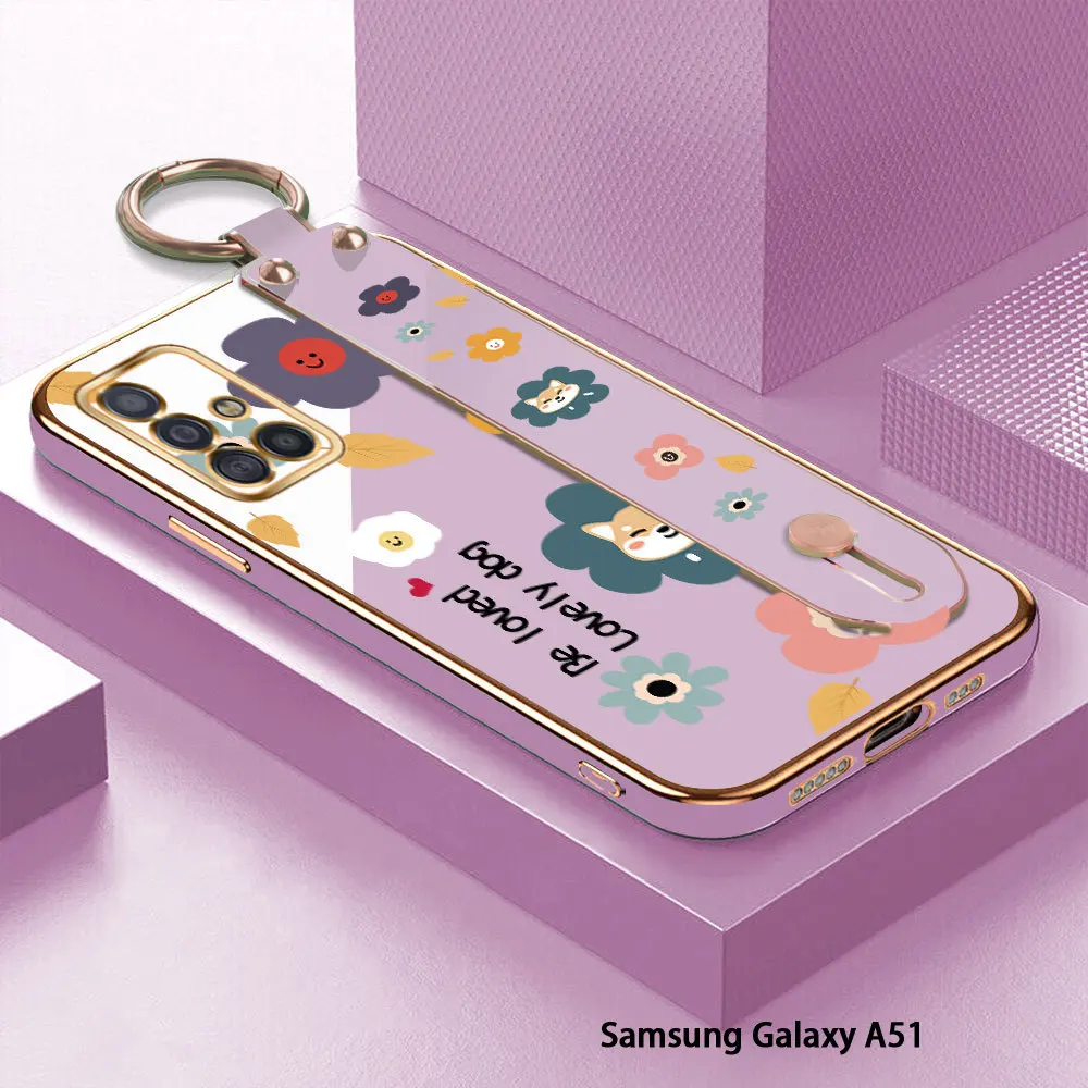 

(With Wristband) For Samsung Galaxy A51 A71 A31 A21S A11 M11 Flower Pattern Back Cover Luxury Plating TPU Phone Case