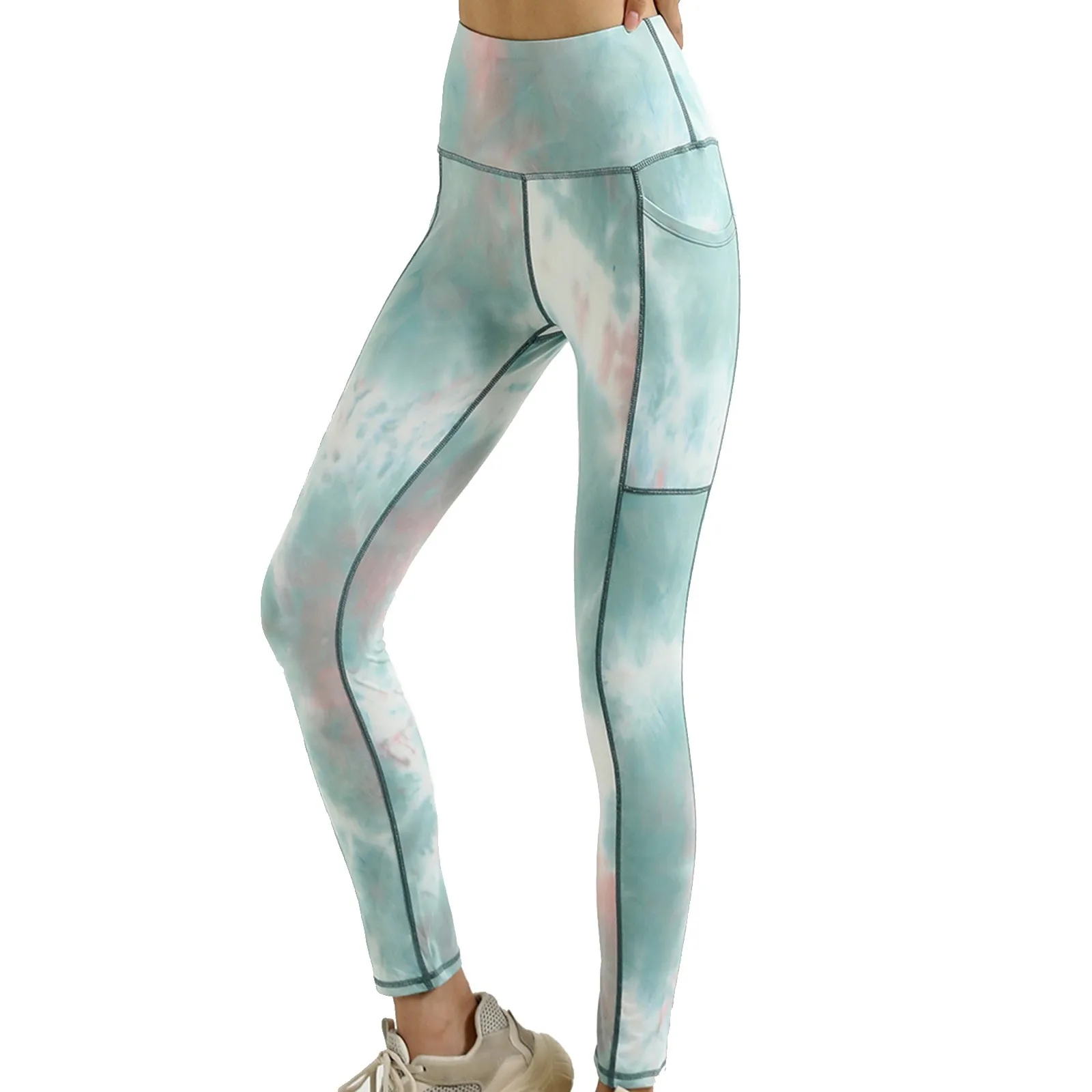 

Women's Skin Touching Nude Pocket High Waist Fitness Tie Dye Hip Lifting TightYoga Pants