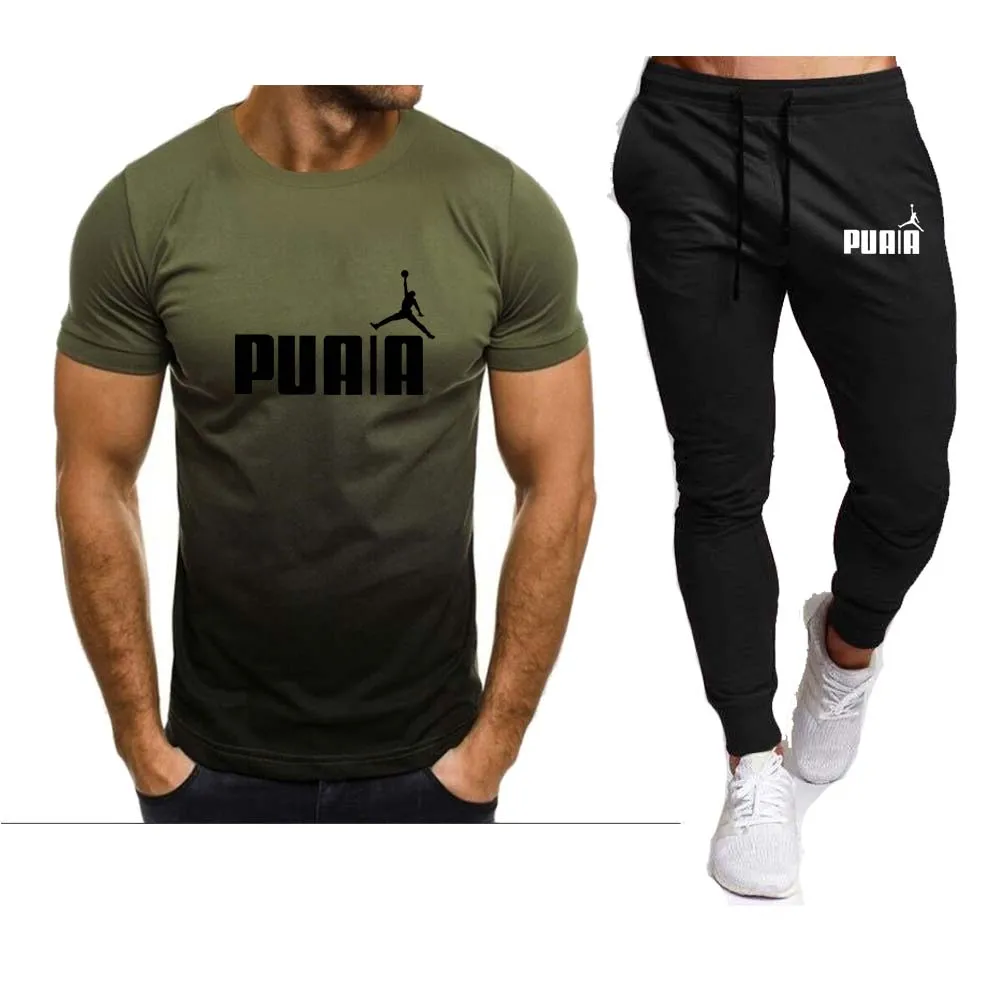 2023Summer hot Men's T-Shirt + Pants Suit Men's Sports Suit Brand LOGO Printing Casual Fashion Cotton Short Sleeves T-shirt sets