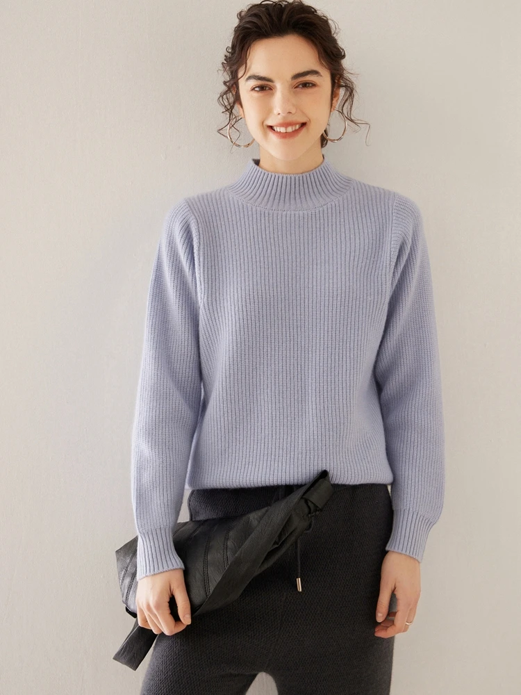 2024 Klasyczny 100% kozi kaszmirowy sweter damski Półwysoki kołnierz Pullover Jesień Zima Gruba dzianina kaszmirowa Luźne topy na co dzień