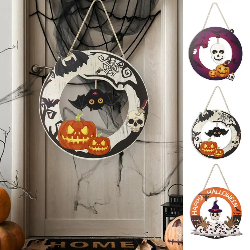 

Halloween Door Sign Cartoon Ghost Bat Pumpkin Skull Indoor Outdoor Wall Hanging Welcome Doorplate Home Party Decoration