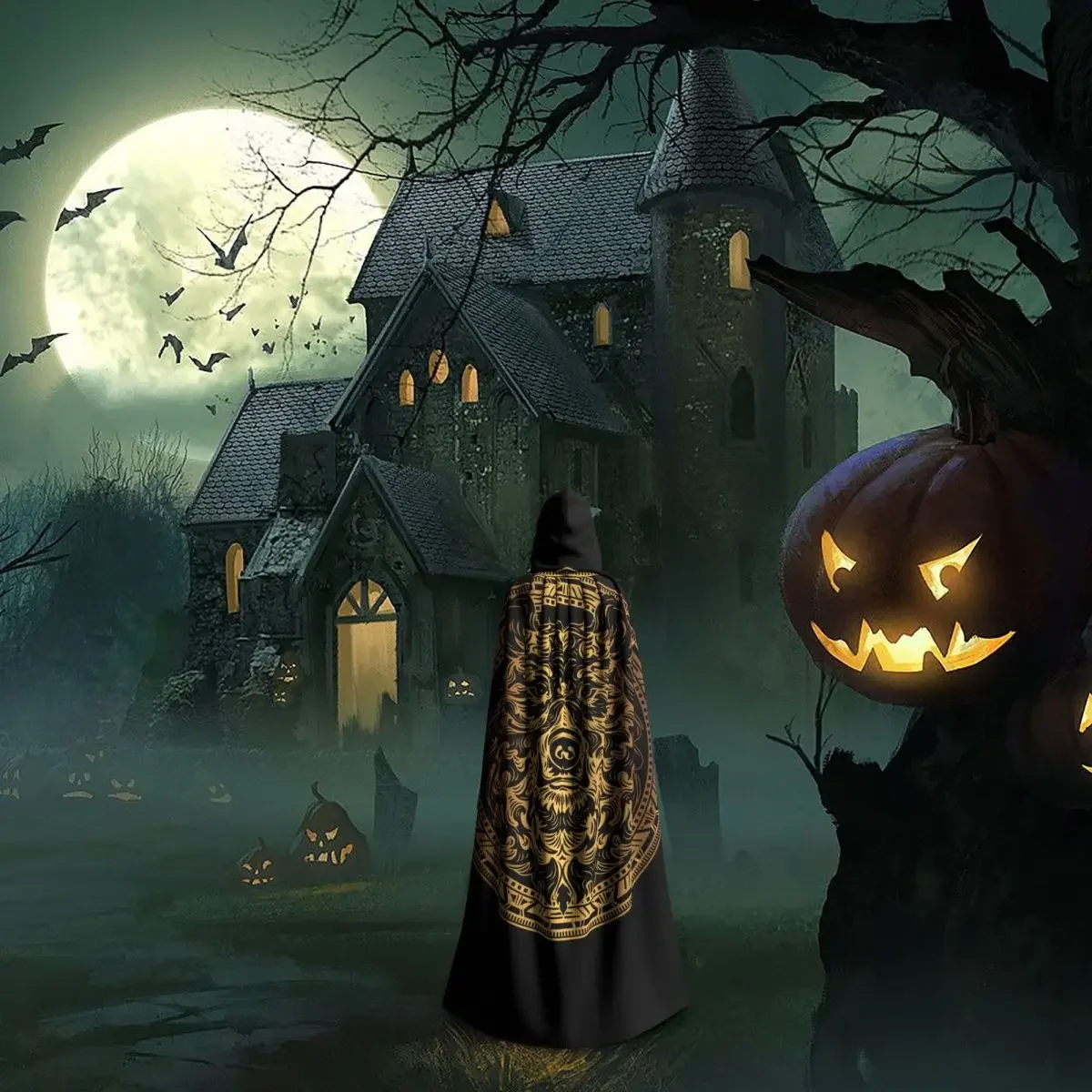 Плащ унисекс из полиэстера с капюшоном и символом шамана