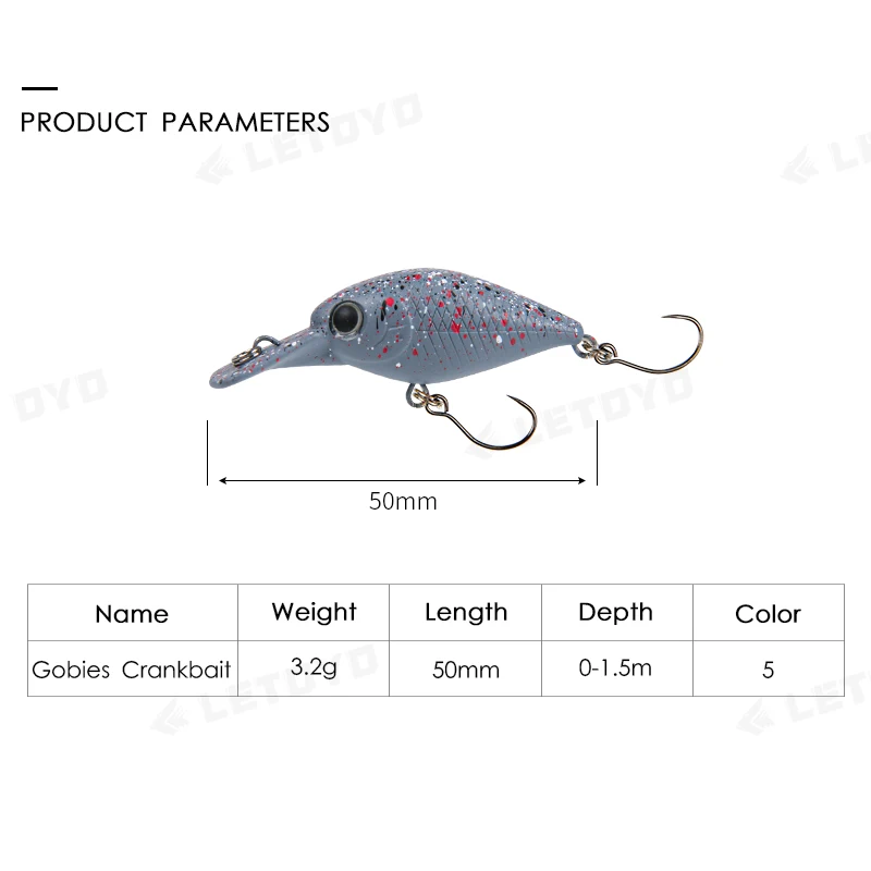 LETOYO 3.2g 50mm Crankbait Shallow Diving Fishing Lure Freshwater Stream 0-1.5m Floating Hard Baits For Trout Salmon Goby Crank